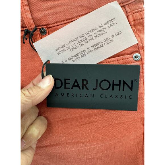 Dear John Womens Denim Mid Rise Boyfriend Shorts Roll Cuff Size 27 Red NWT - Picture 4 of 5